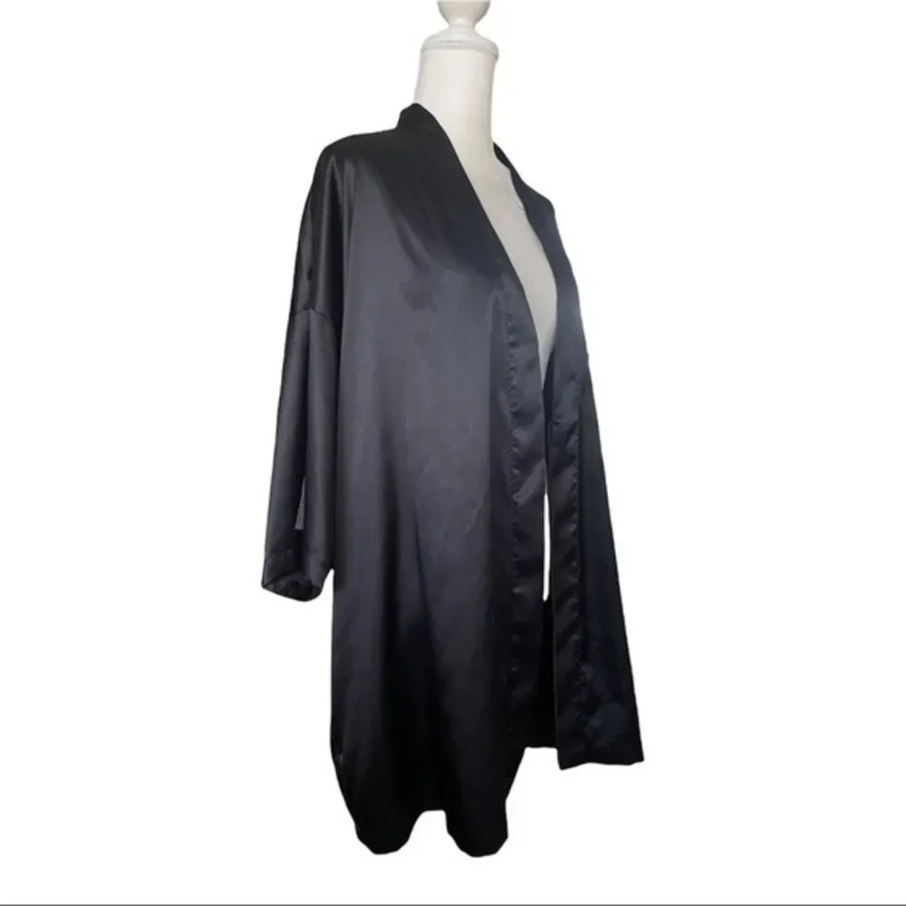 Victoria’s Secret Black Silk Open Tie‎ Front Top Nighty & Robe - Size XL